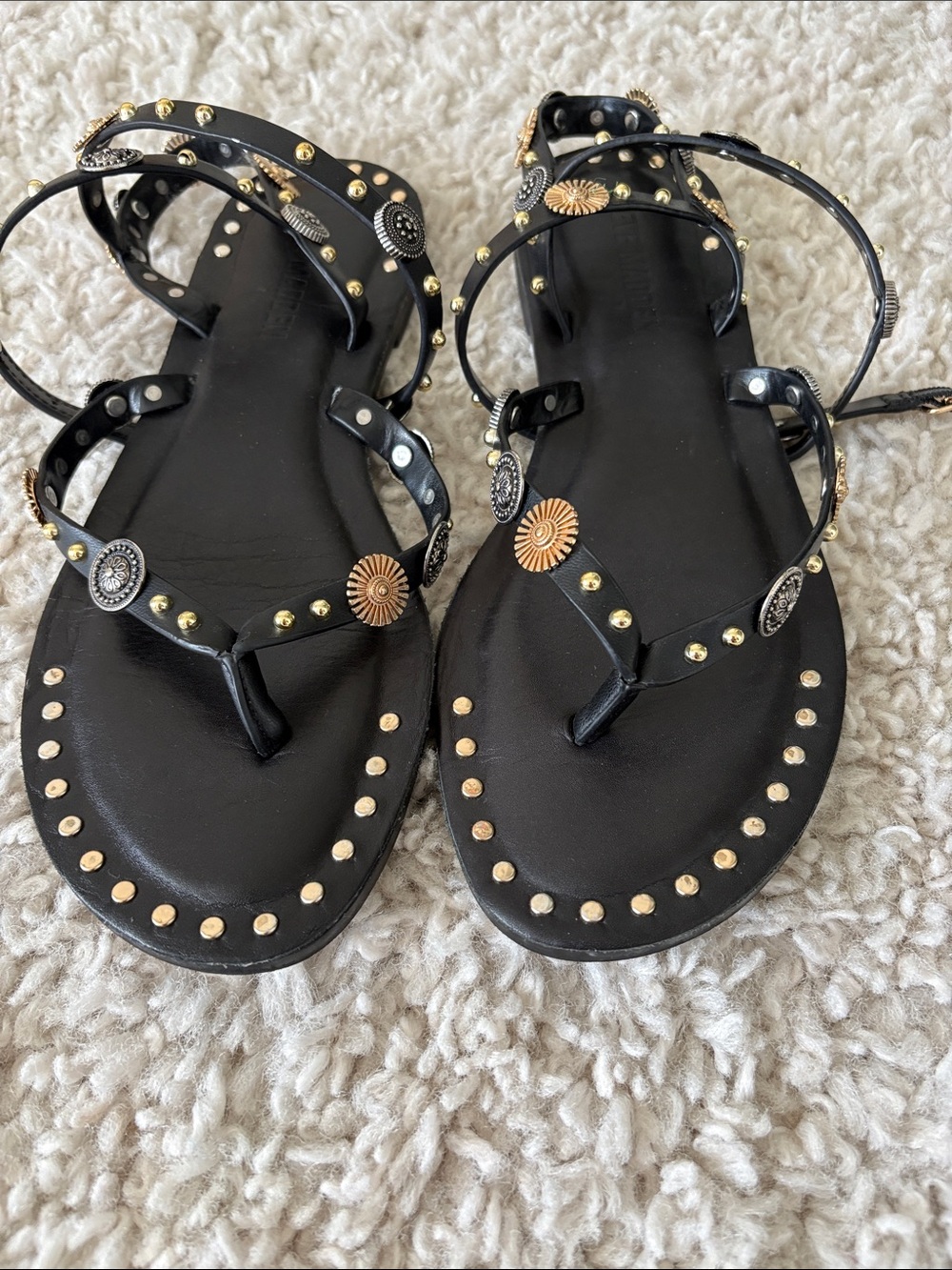 Black Studded Gladiator Sandals - Women